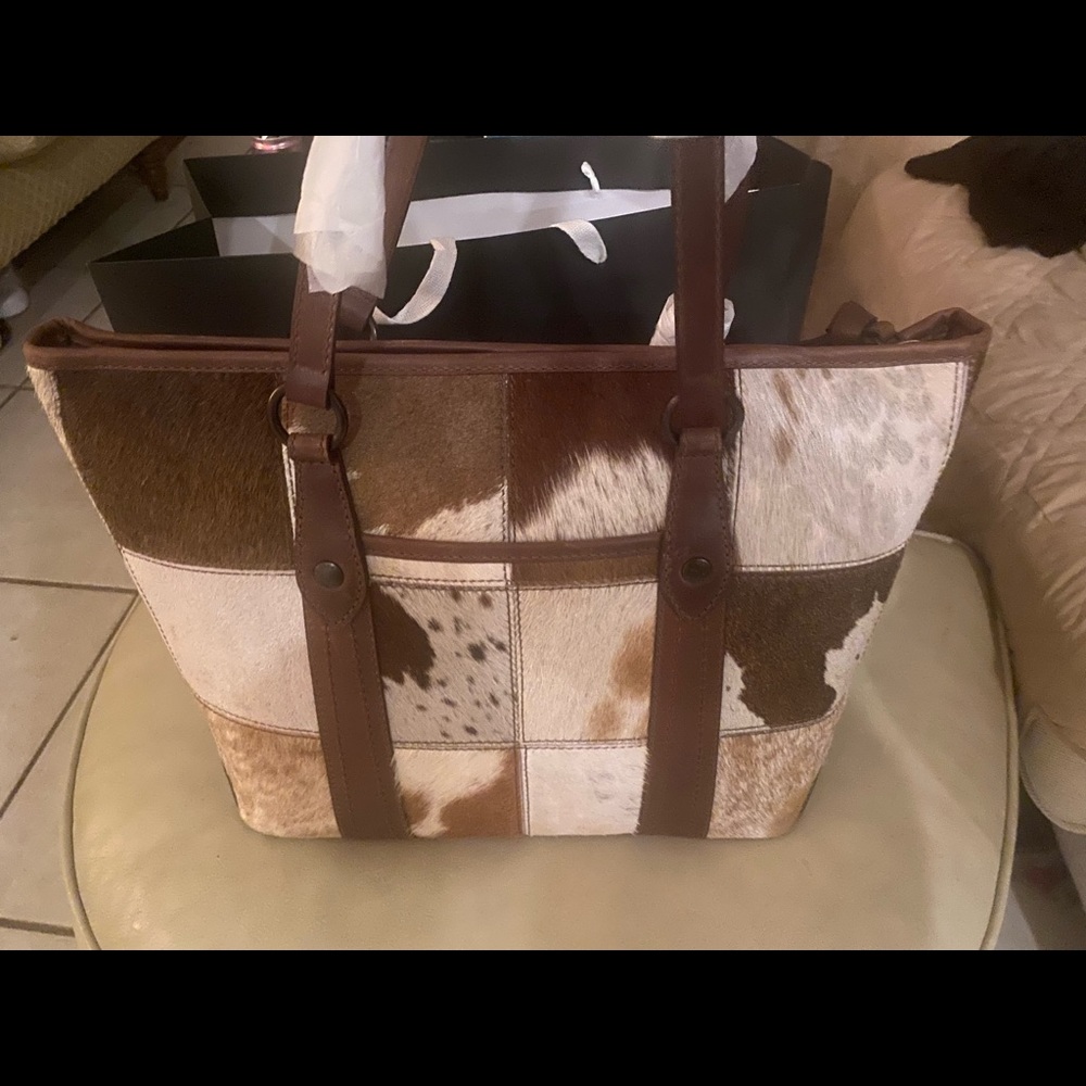 FRYE Melissa Haircalf Patchwork Zip Shopper